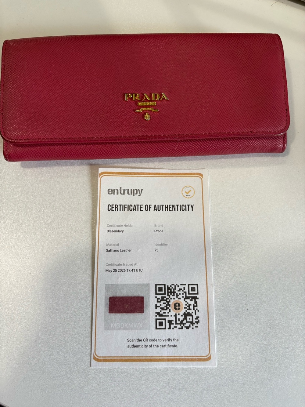 Prada Pink Saffiano Leather Trifold Wallet with Gold Logo - Picture 2 of 12